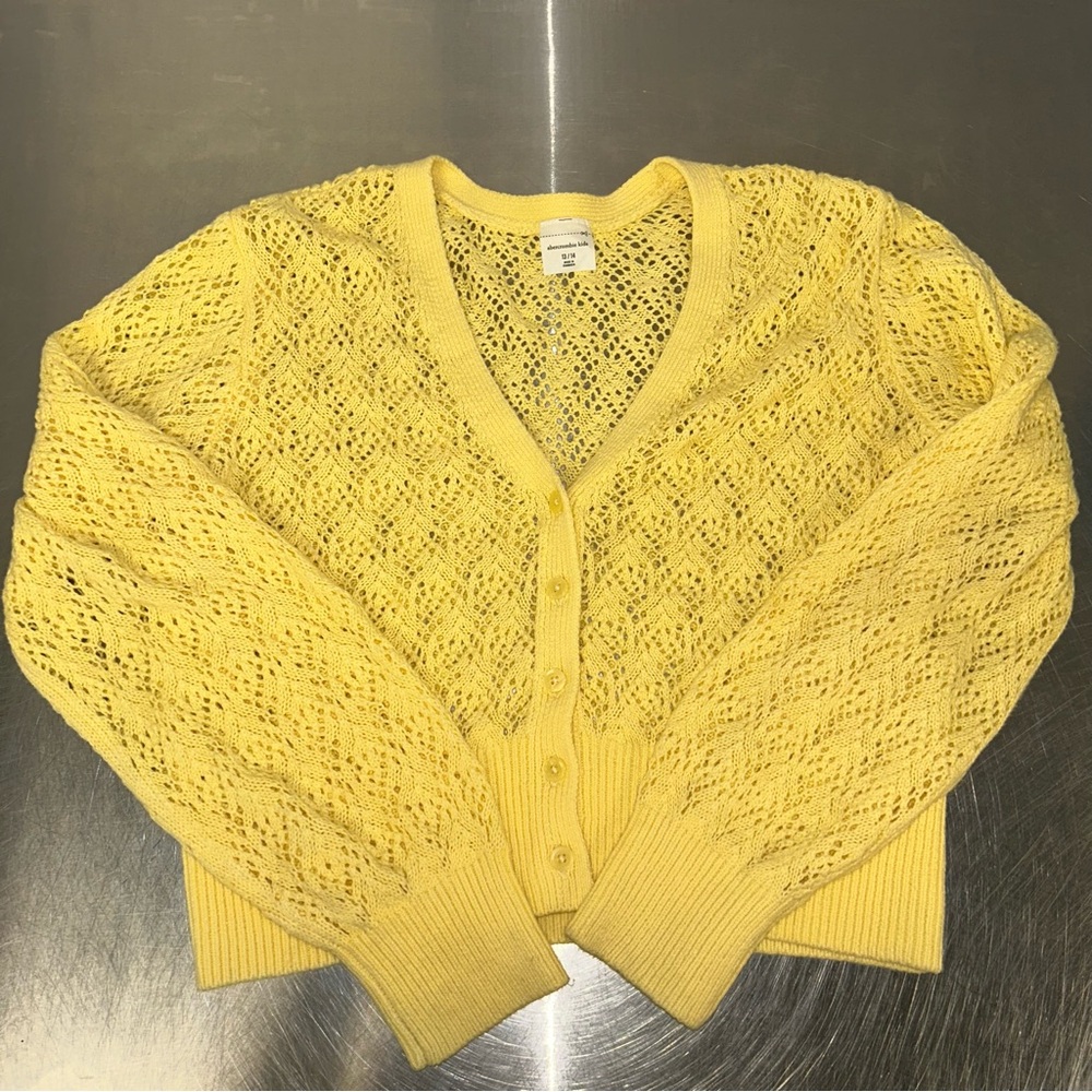 Abercrombie Kids Open Knit Cardigan Girls 13 / 14 Yellow